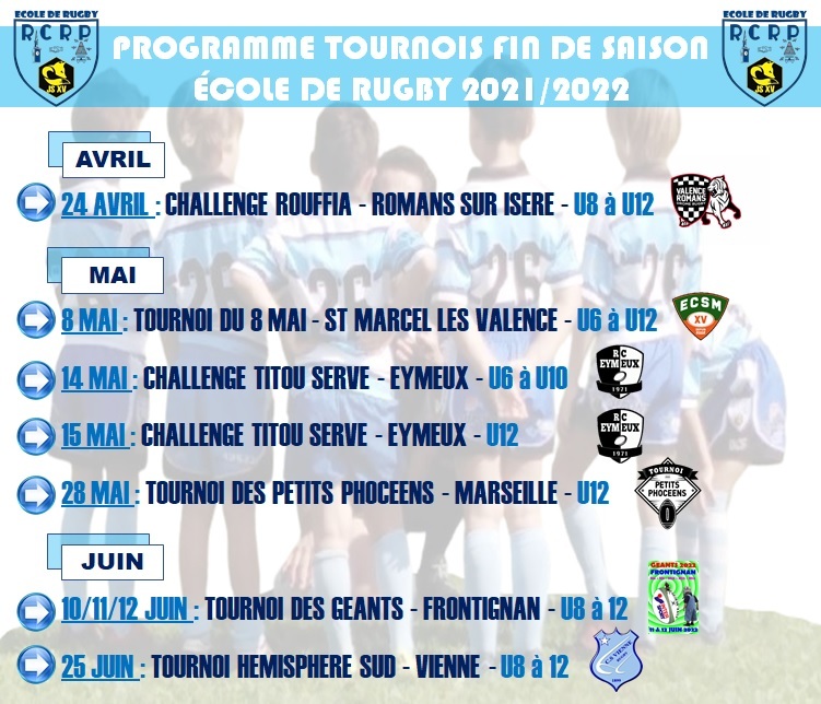 ECOLE DE RUGBY : Programme Tournois Fin de saison